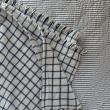 Load image into Gallery viewer, Vintage 100% Wool Cream + Navy Classic Windowpane Blanket
