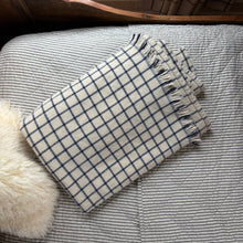 Load image into Gallery viewer, Vintage 100% Wool Cream + Navy Classic Windowpane Blanket
