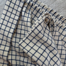 Load image into Gallery viewer, Vintage 100% Wool Cream + Navy Classic Windowpane Blanket
