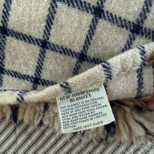 Load image into Gallery viewer, Vintage 100% Wool Cream + Navy Classic Windowpane Blanket
